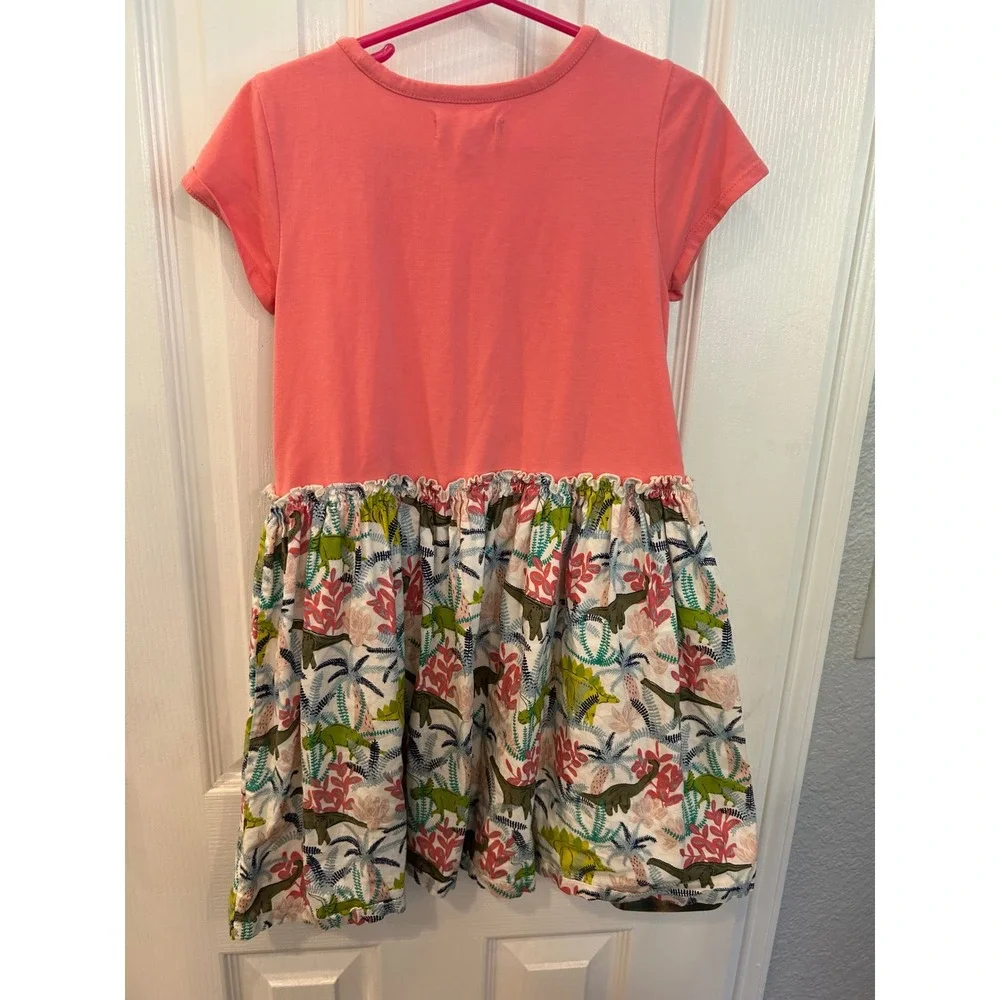 Tucker + Tate Dress Pink Dinosaur Print Drop Waist Short‎ Sleeve Girls 6 bin A